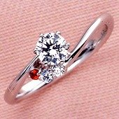 6本爪片側ピンクメレの婚約指輪/エンゲージリング